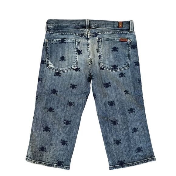 7 for all mankind low rise embroidered skull and crossbones capri jeans size 27 - Picture 2 of 7